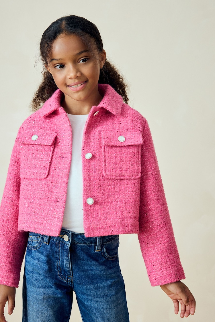 Pink Crop Wool Blend Sparkle Coat (3-16yrs) - Image 1 of 3