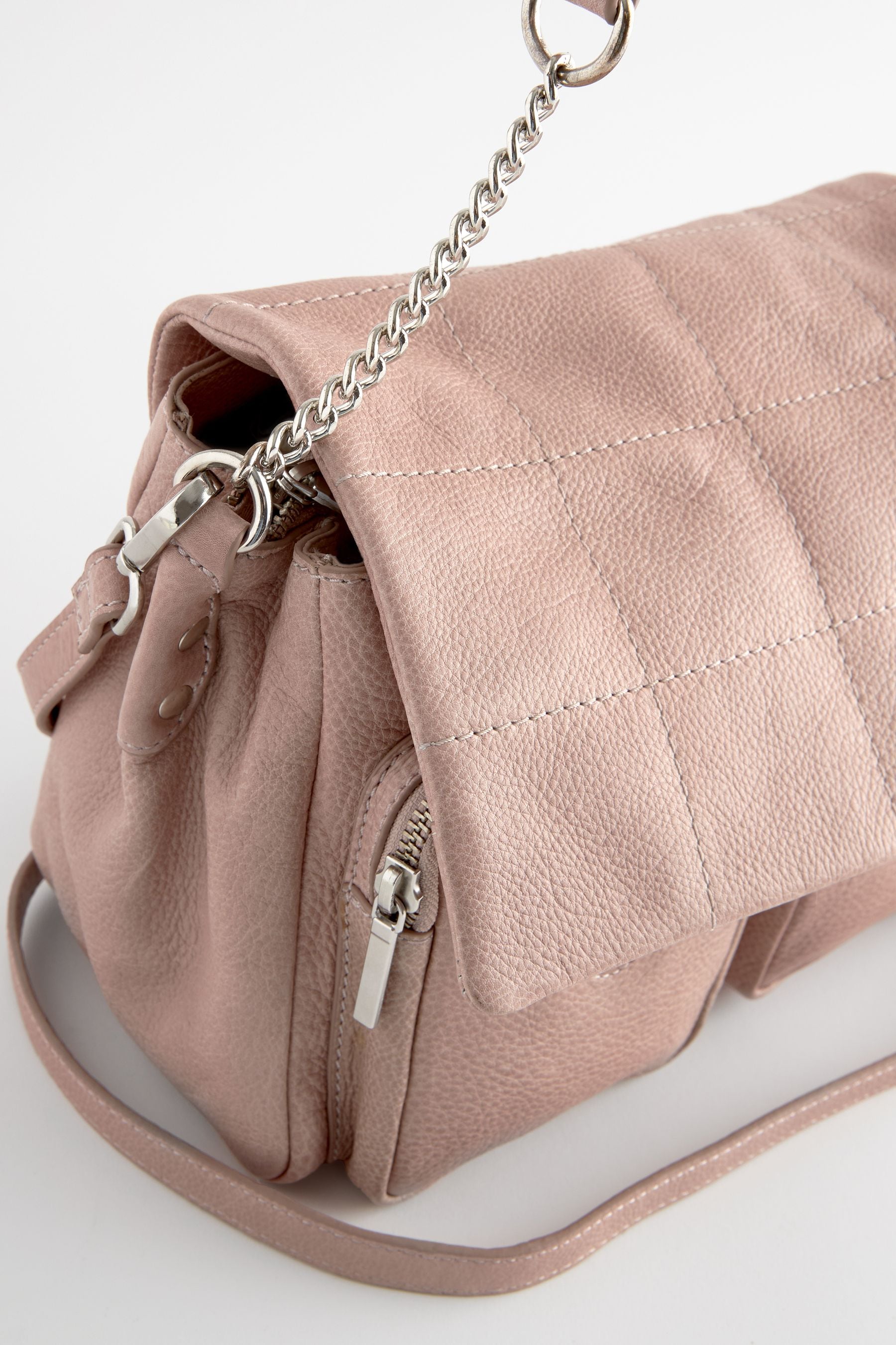 Pink Leather Quilted Chain Cross Body Bag