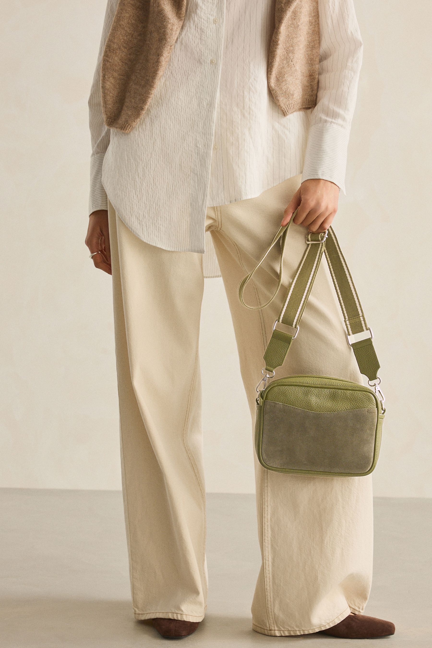 NEXT Khaki Green Leather Webbing Strap Camera Bag ONE Womens