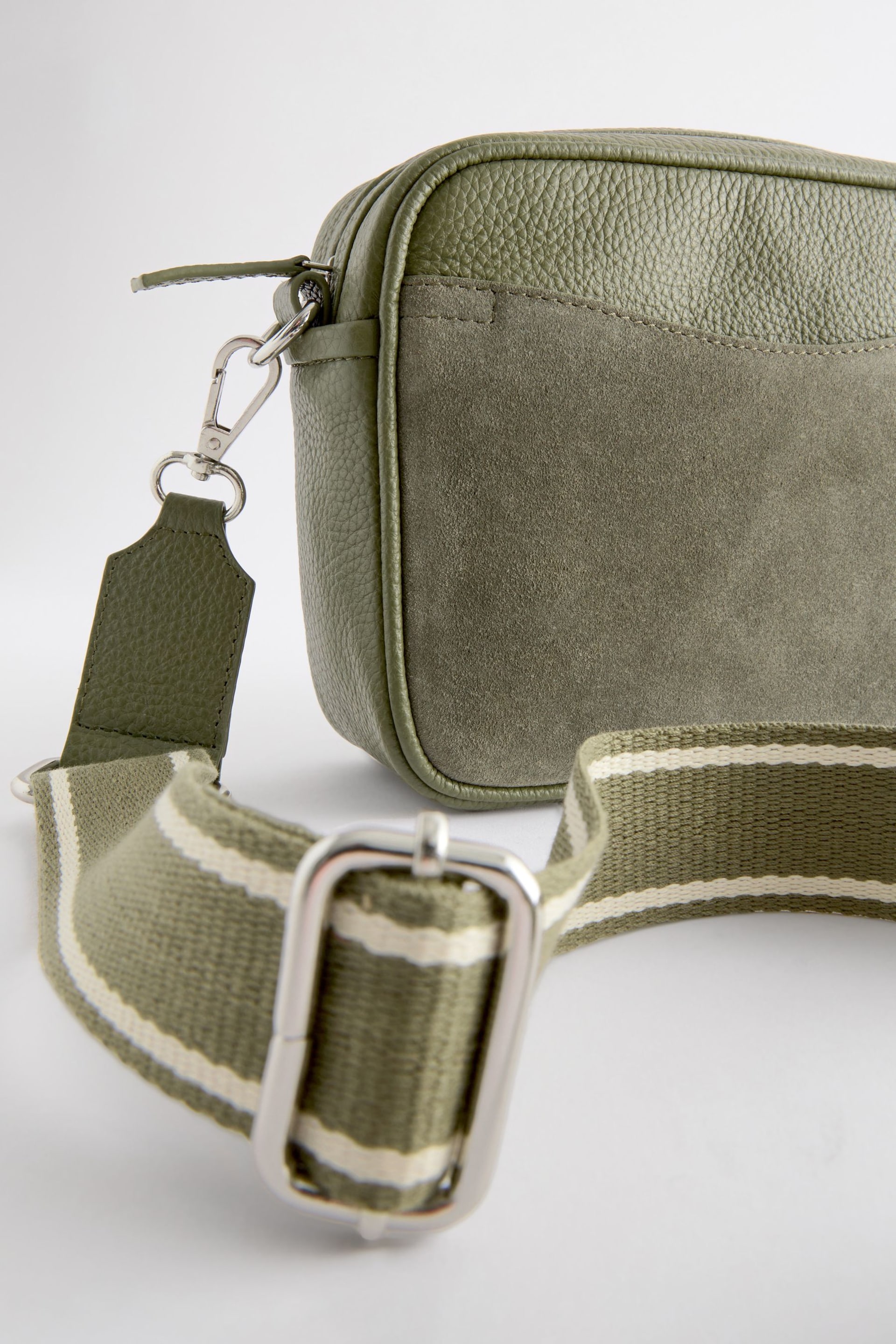 Khaki Green Leather Webbing Strap Camera Bag - Image 5 of 5
