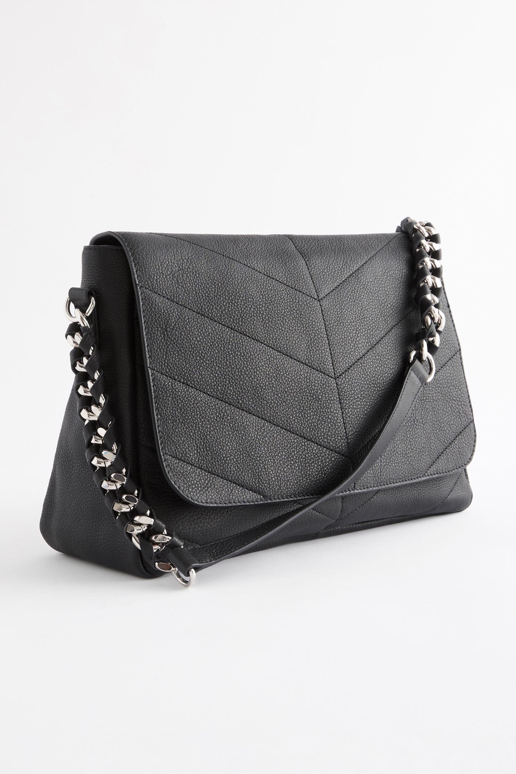 Black Leather Quilted Shoulder Bag