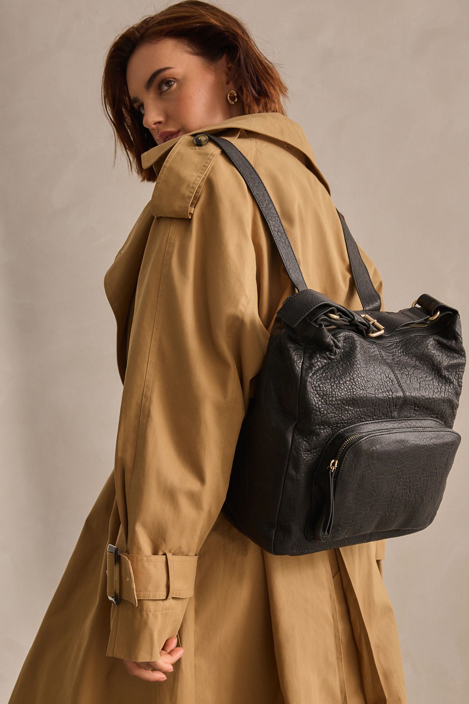 Buy Black Leather Pocket Rucksack from the Next UK online shop