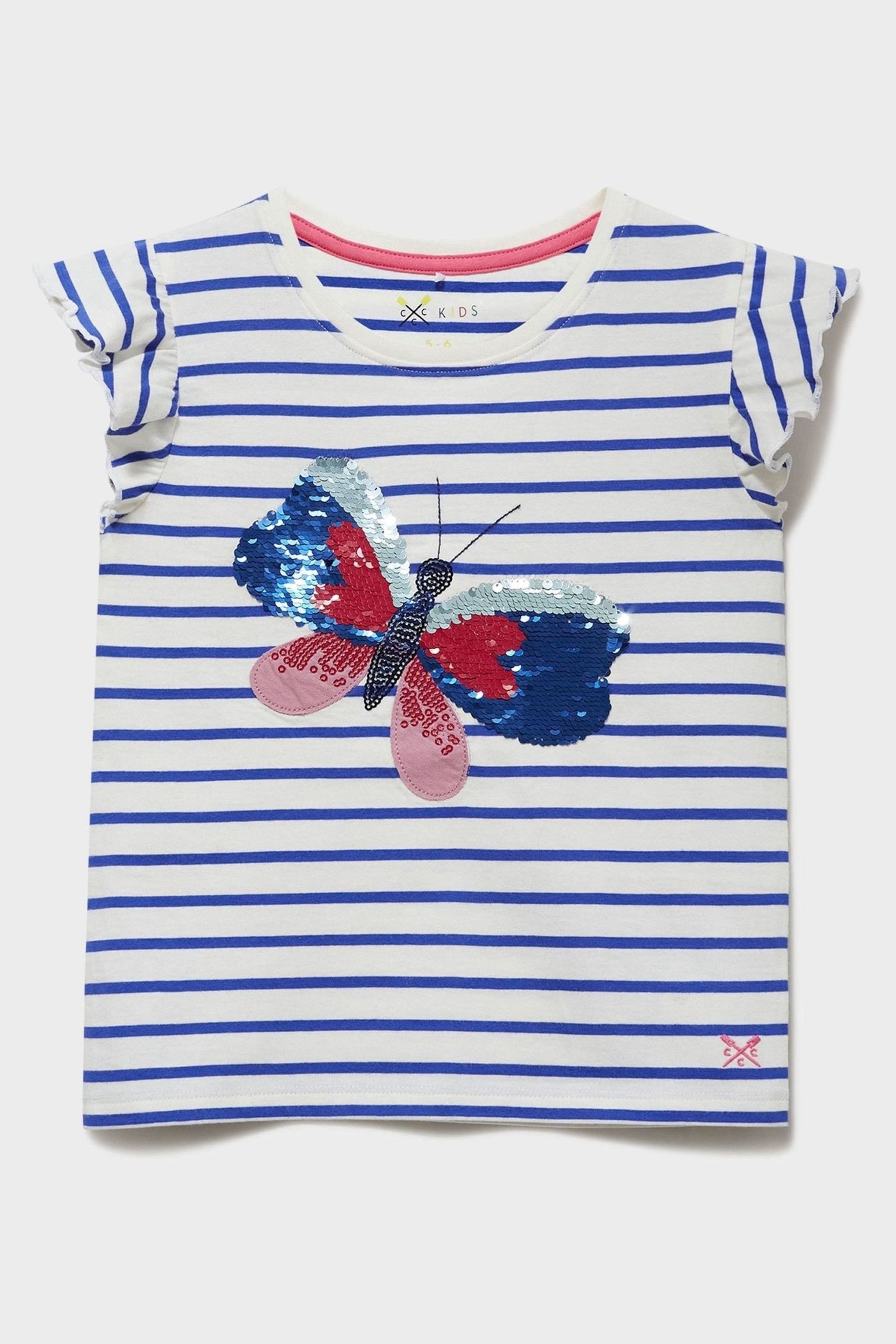 Crew Clothing Sequin Butterfly and Stripe Cotton Casual T-Shirt - Image 1 of 3