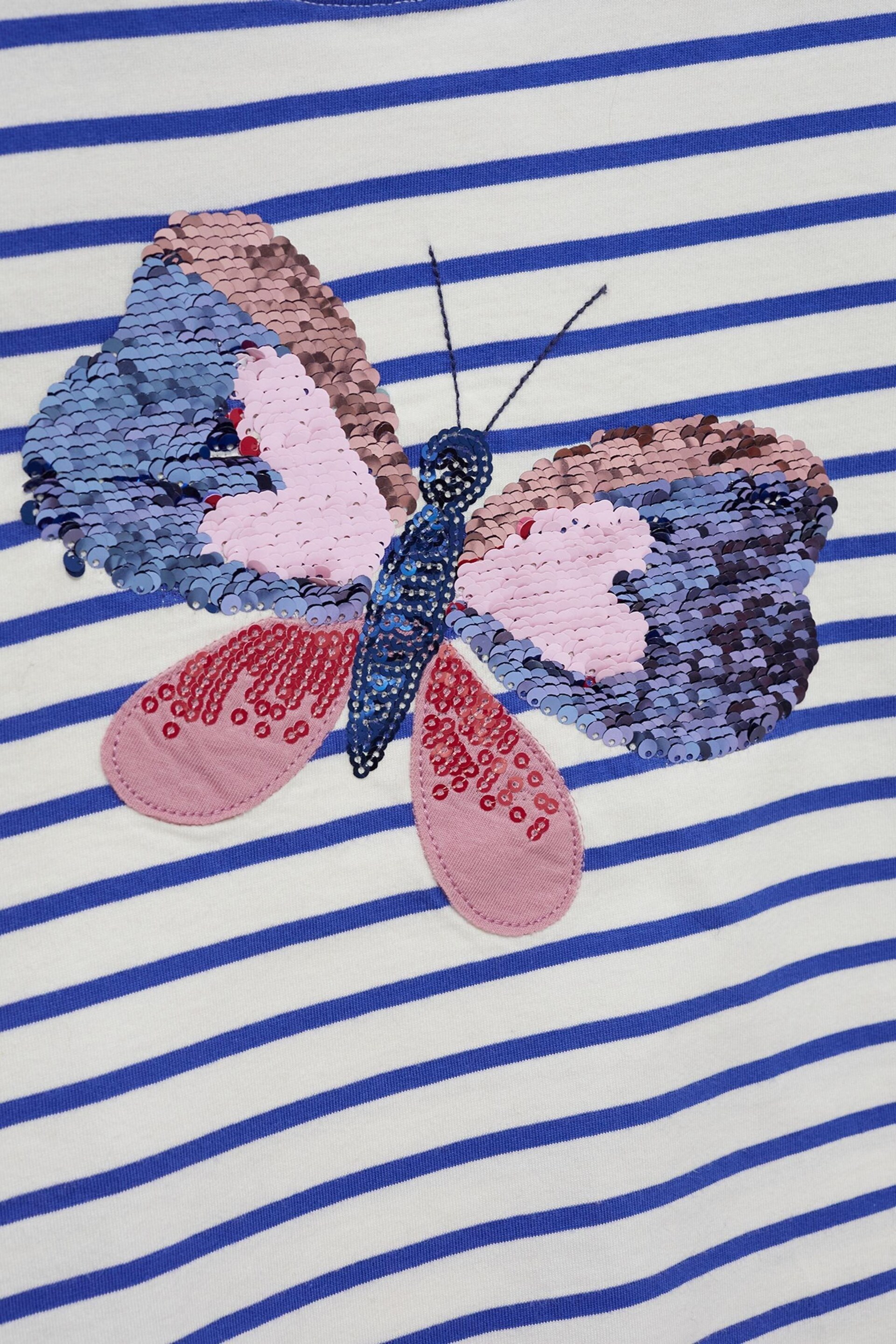 Crew Clothing Sequin Butterfly and Stripe Cotton Casual T-Shirt - Image 3 of 3