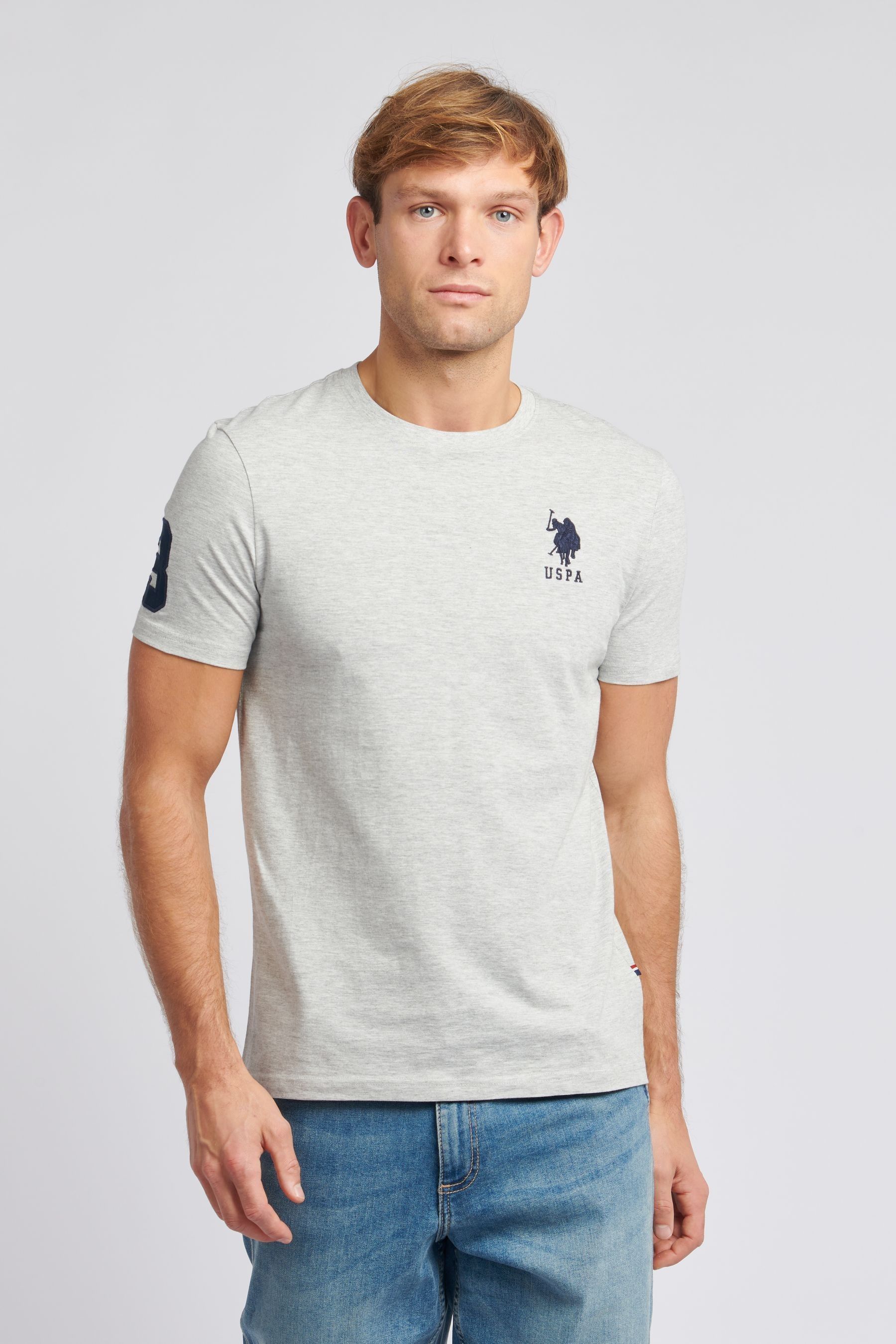 U.S. Polo Assn. Grey Regular Fit Mens 100 Cotton Player 3 T Shirt