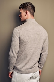 Cream Texture Regular Fit 100% Cotton Premium Zip Neck Jumper - Image 3 of 7