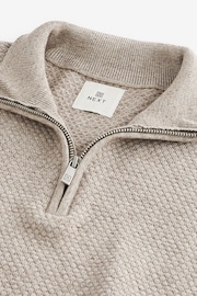 Cream Texture Regular Fit 100% Cotton Premium Zip Neck Jumper - Image 7 of 7