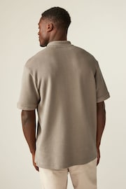 Neutral Brown Relaxed Fit Ottoman Texture Polo Shirt - Image 4 of 7