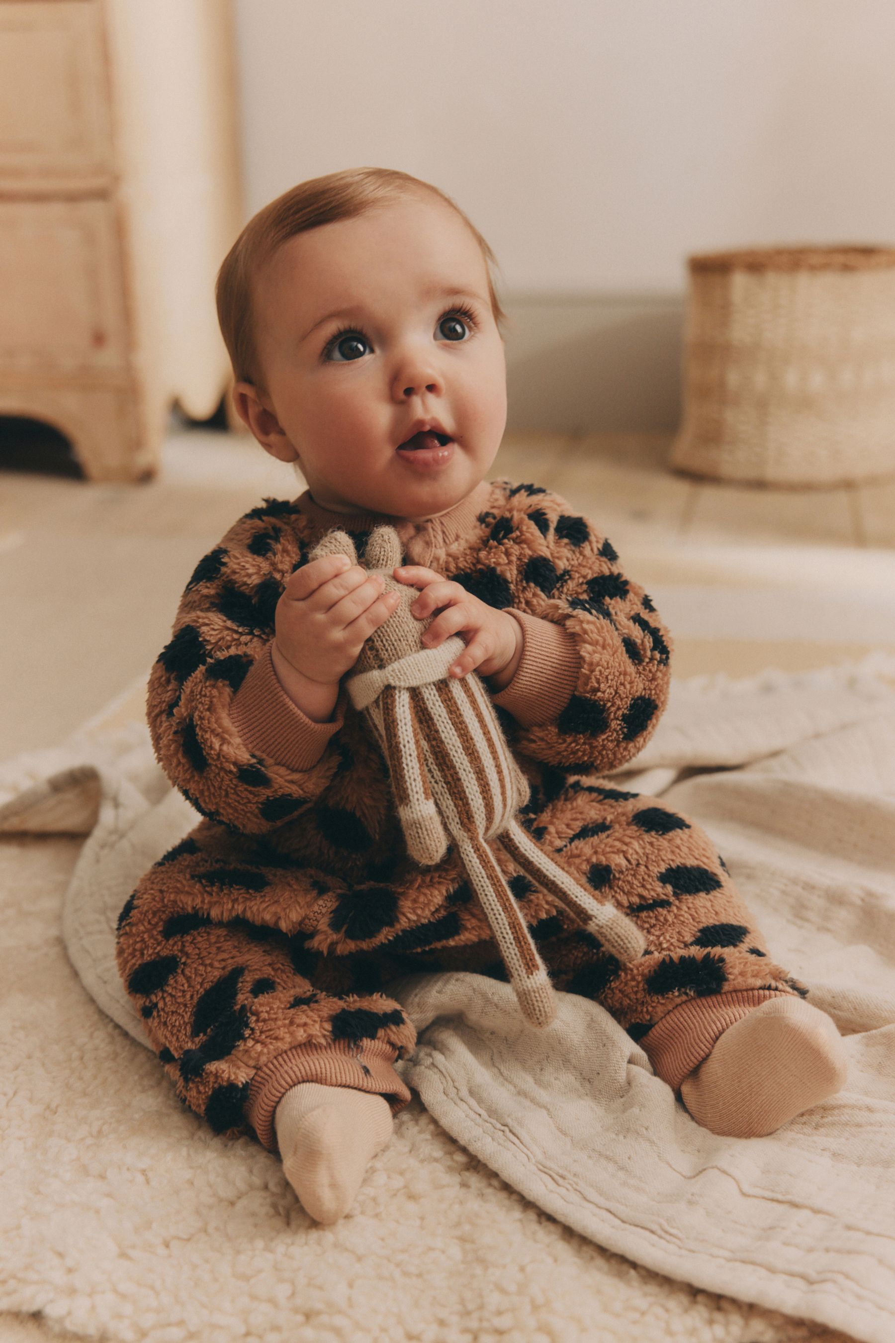 Buy Brown Heavyweight Fleece Baby Zip Sleepsuit from Next Oman