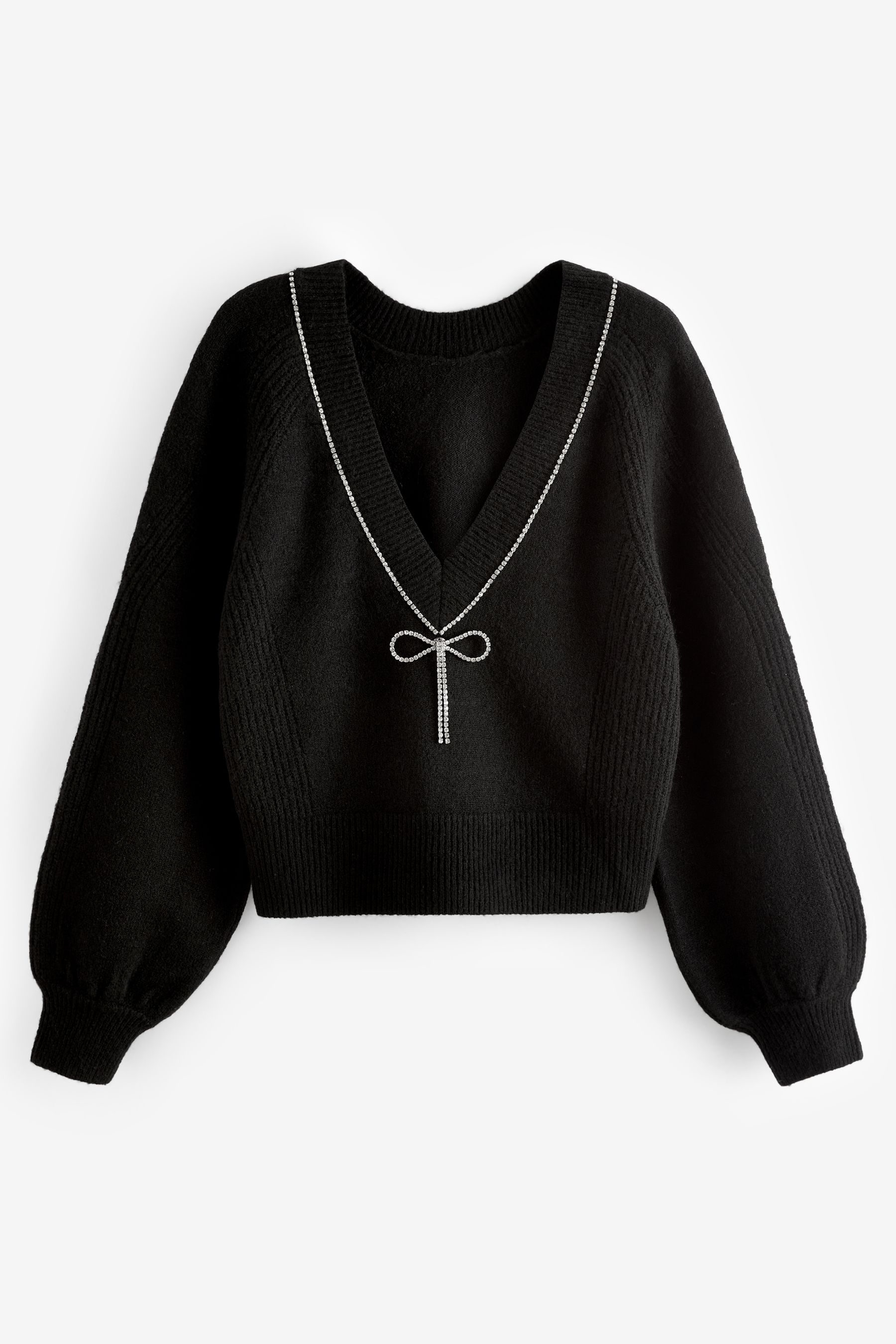 Buy Black Reversible Gem Bow Embellished Sparkle Knitted Jumper from the Next UK online shop