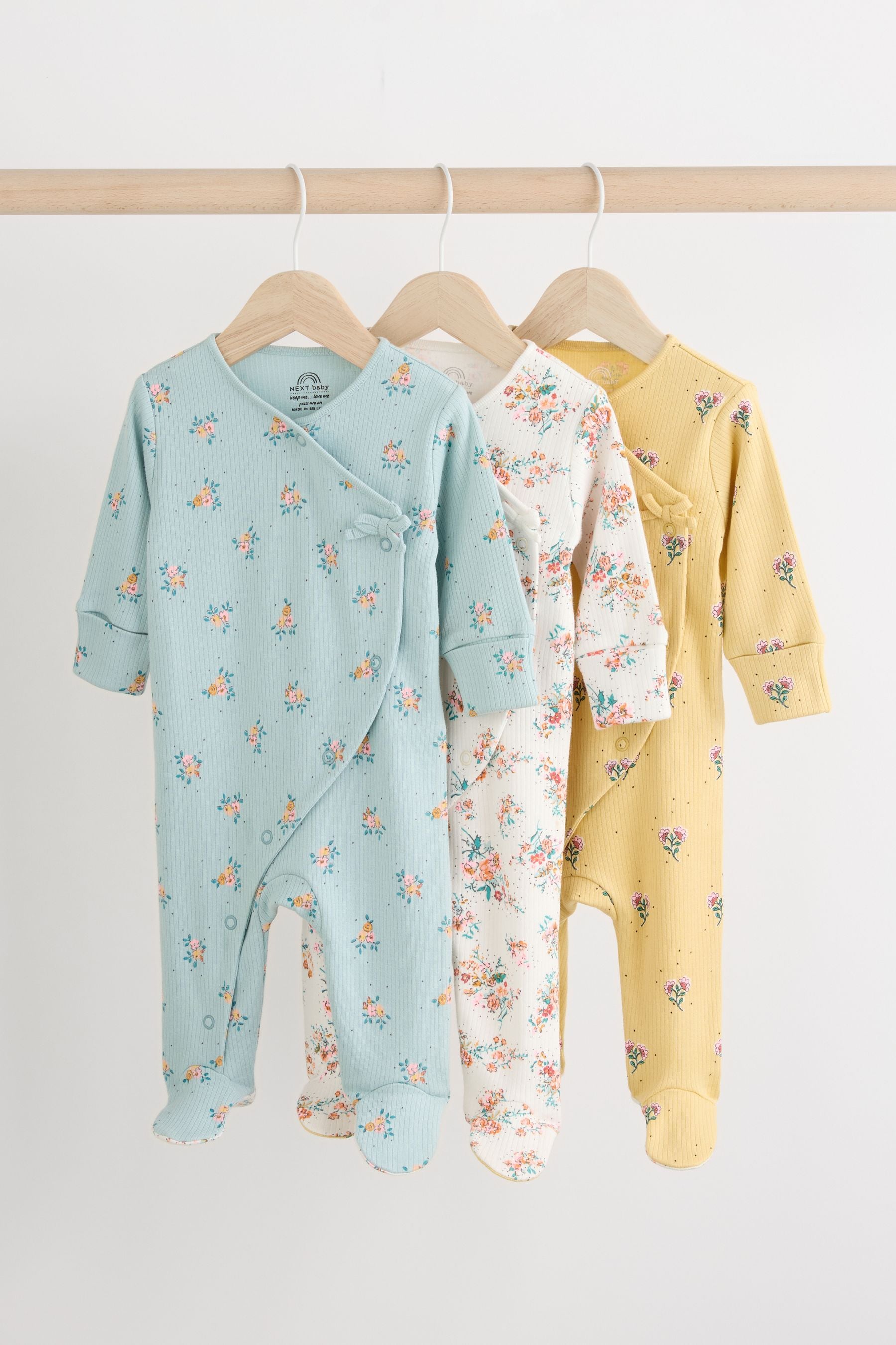 Blue Yellow Baby Wrap 100 Cotton Sleepsuits 3 Pack 0 2yrs