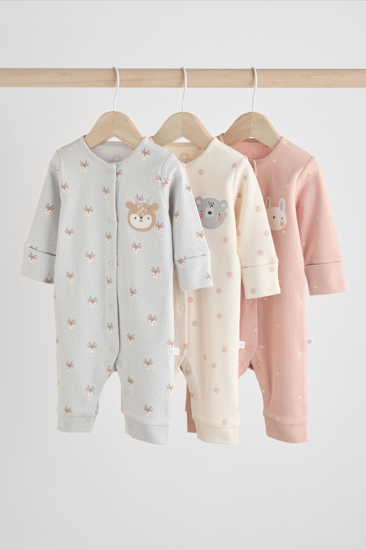 Grey/Pink Baby Footless 100% Cotton Sleepsuits 3 Pack (0mths-3yrs) - Image 1 of 12