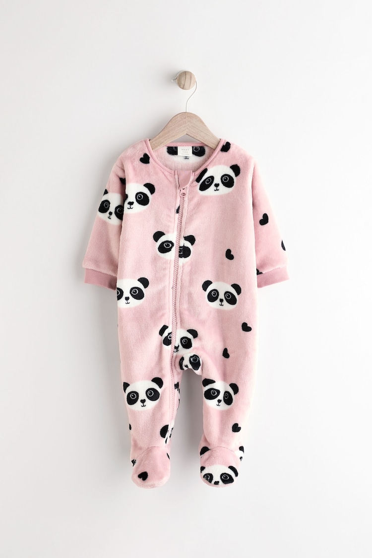 Pink panda Baby Zip Fleece Sleepsuit - Image 1 of 7