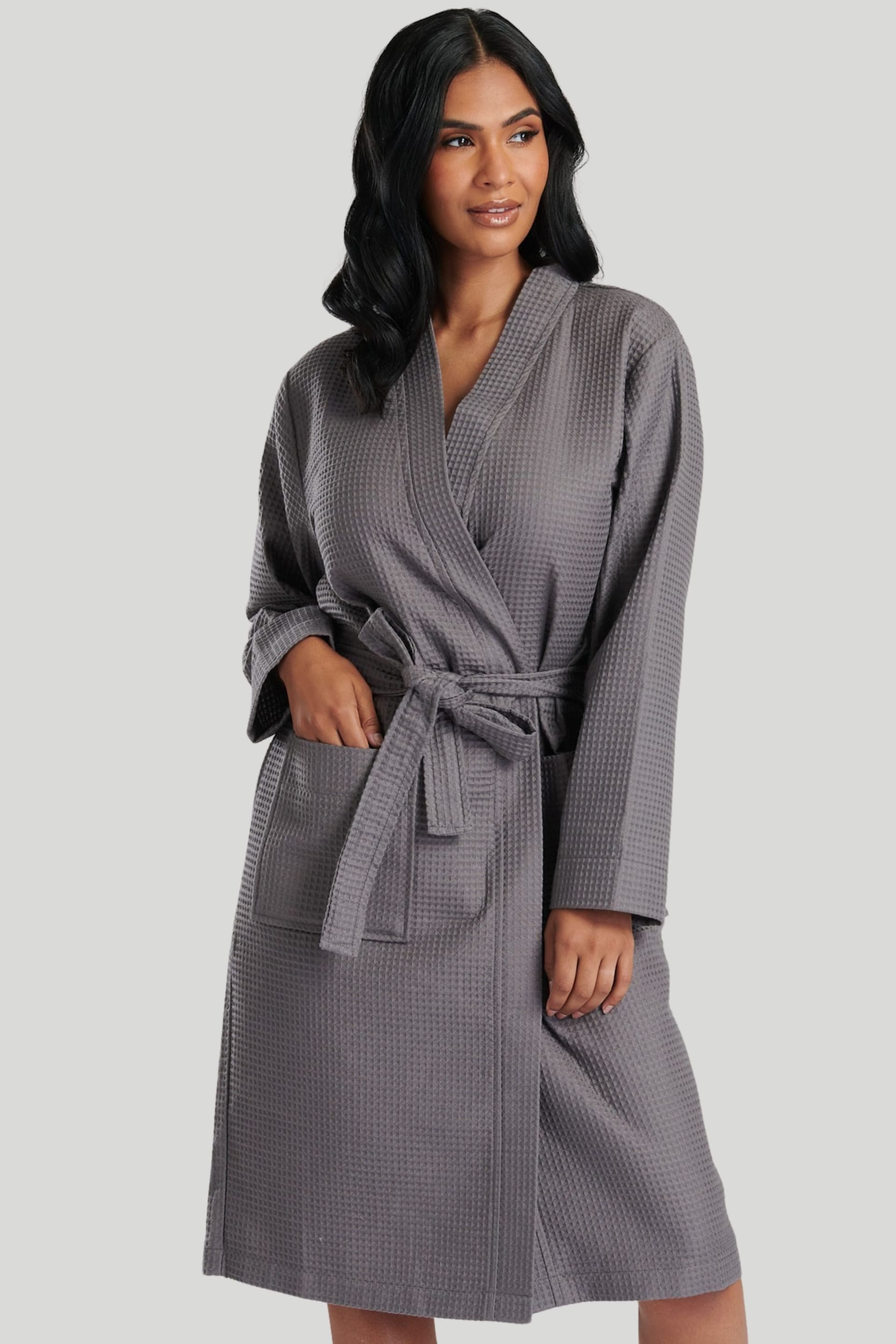 Loungeable Grey Cotton Waffle Robe - Image 1 of 7