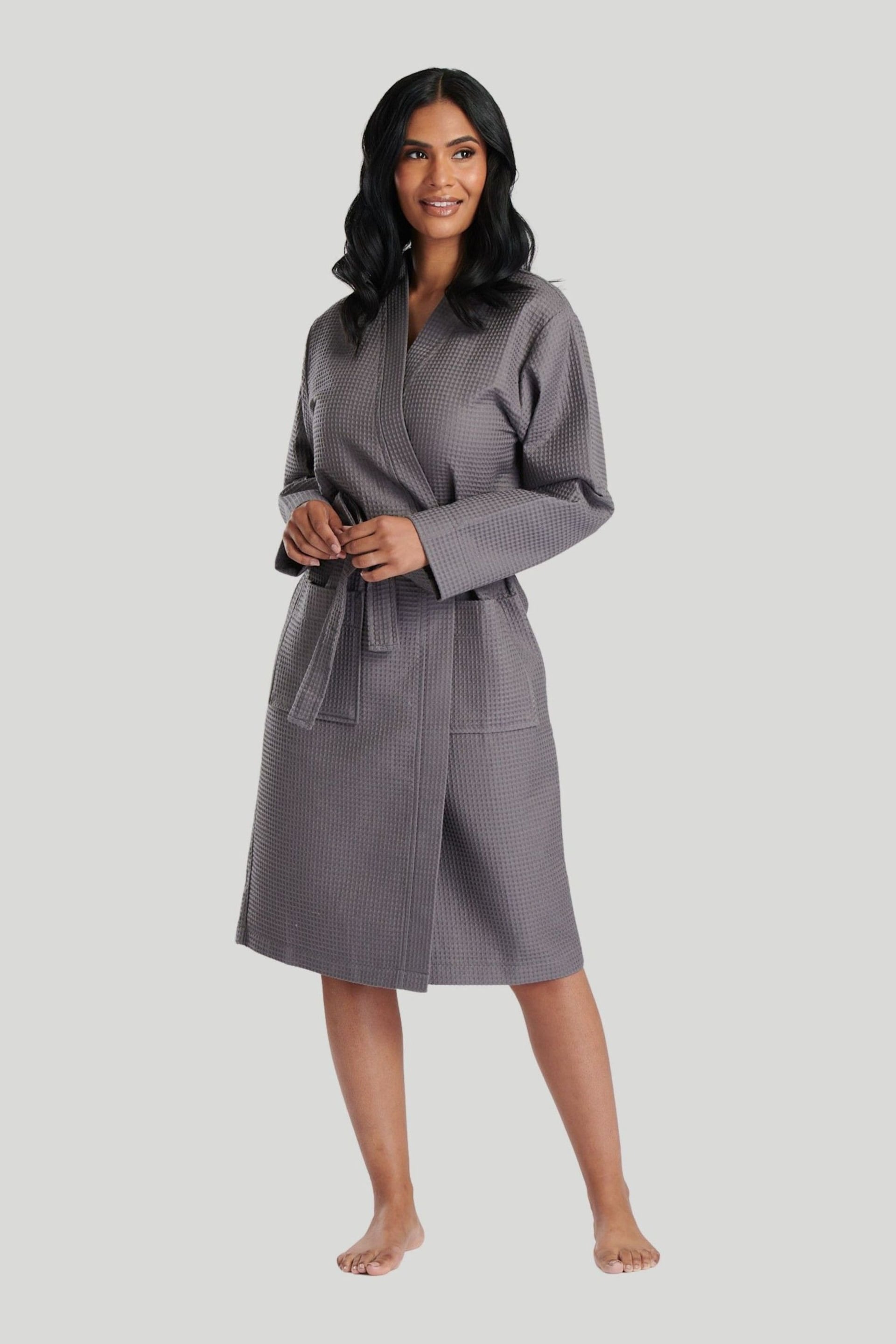 Loungeable Grey Cotton Waffle Robe - Image 3 of 7