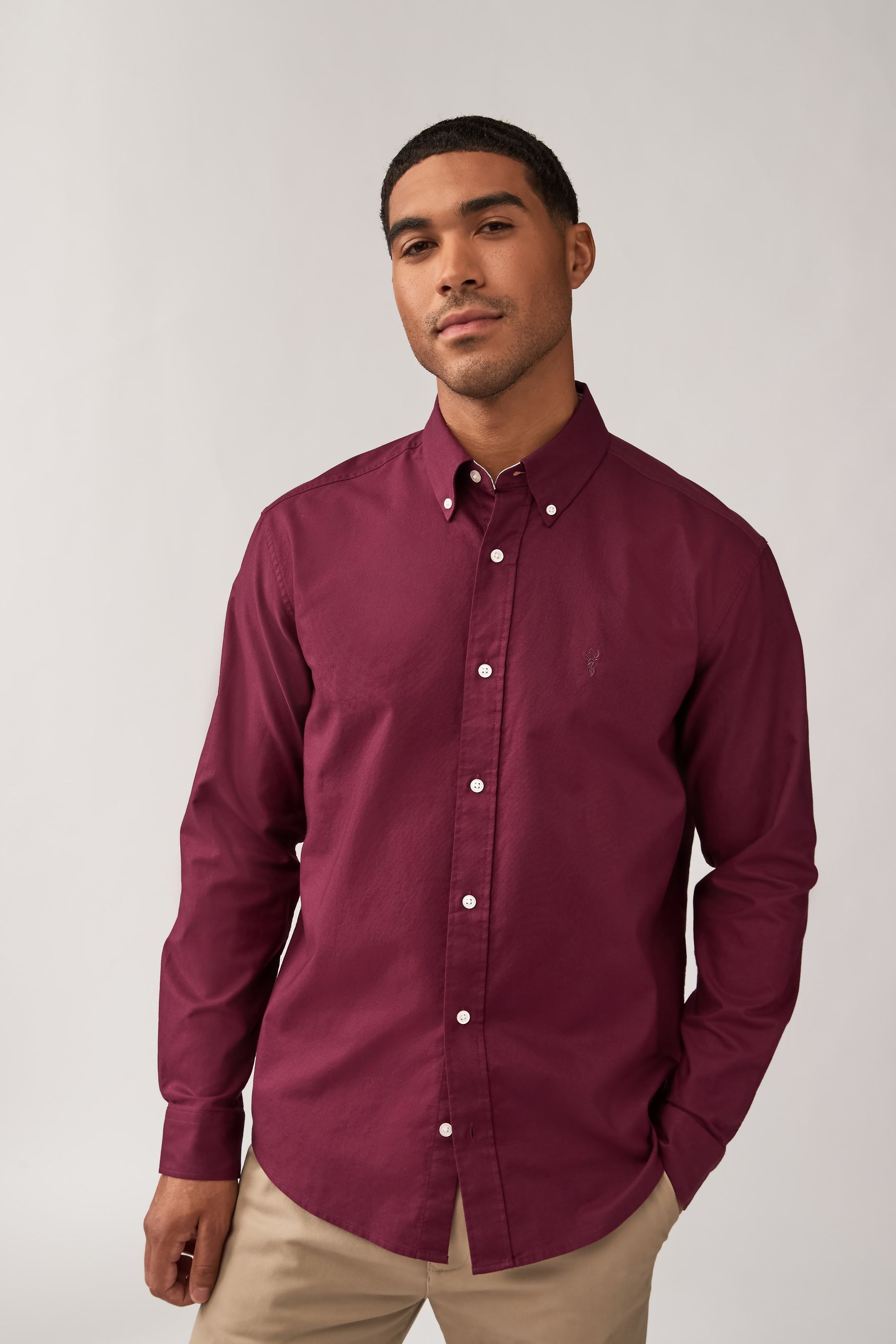 Buy Burgundy Red Regular Fit Long Sleeve Oxford 100 Cotton Shirt from the Next UK online shop