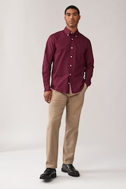 Burgundy Red Regular Fit 100% Cotton Long Sleeve Oxford Shirt - Image 2 of 10