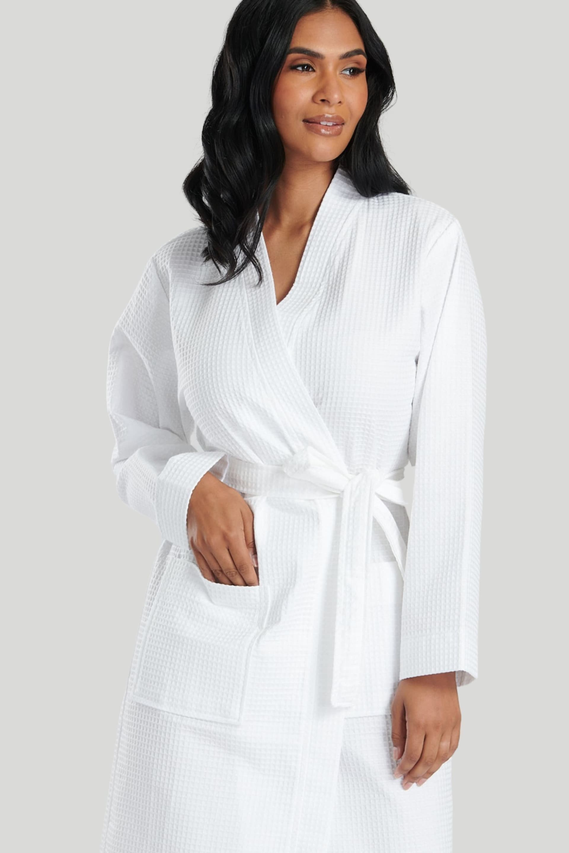 Loungeable White Cotton Waffle Robe - Image 4 of 7