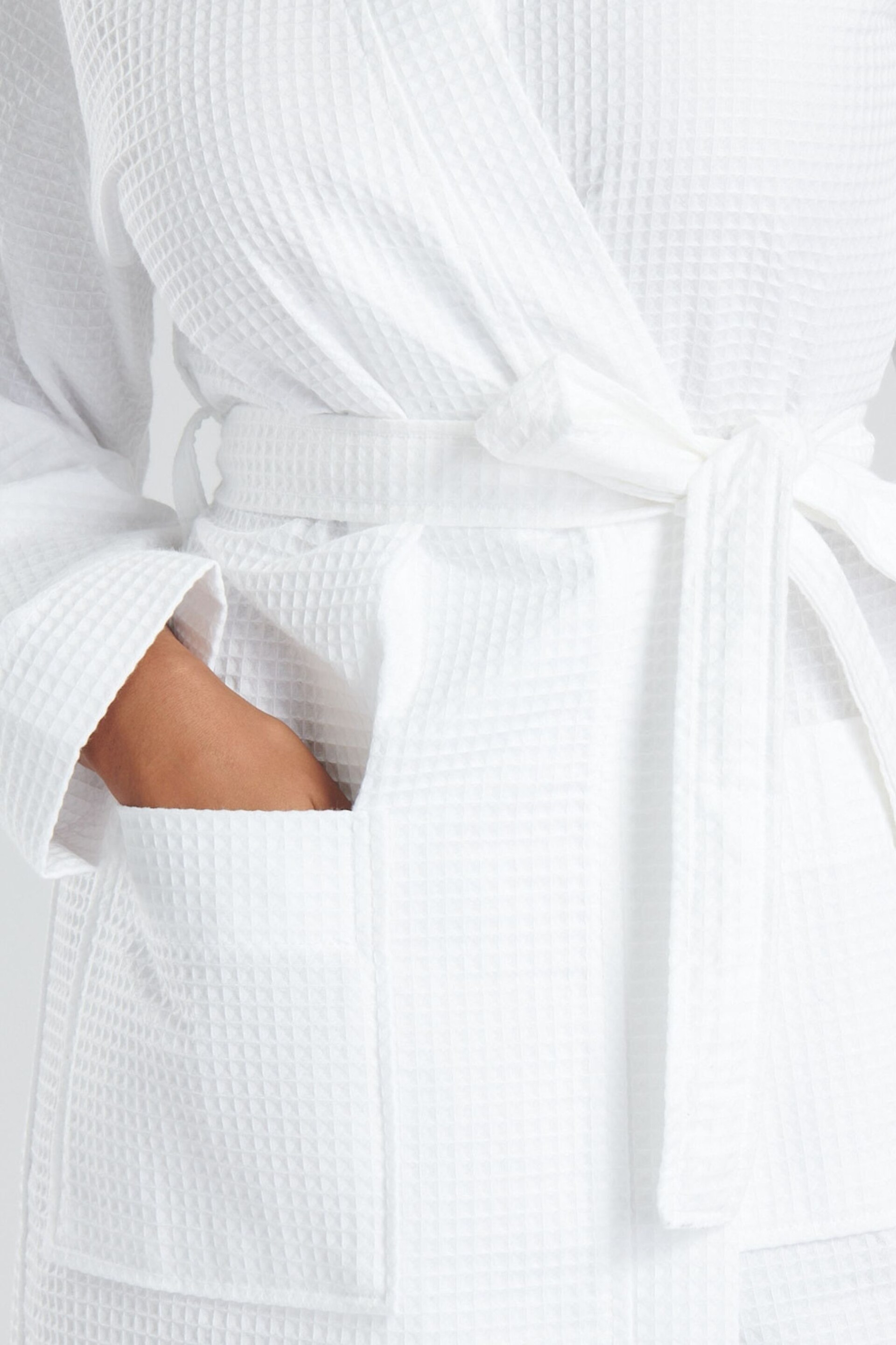 Loungeable White Cotton Waffle Robe - Image 5 of 7