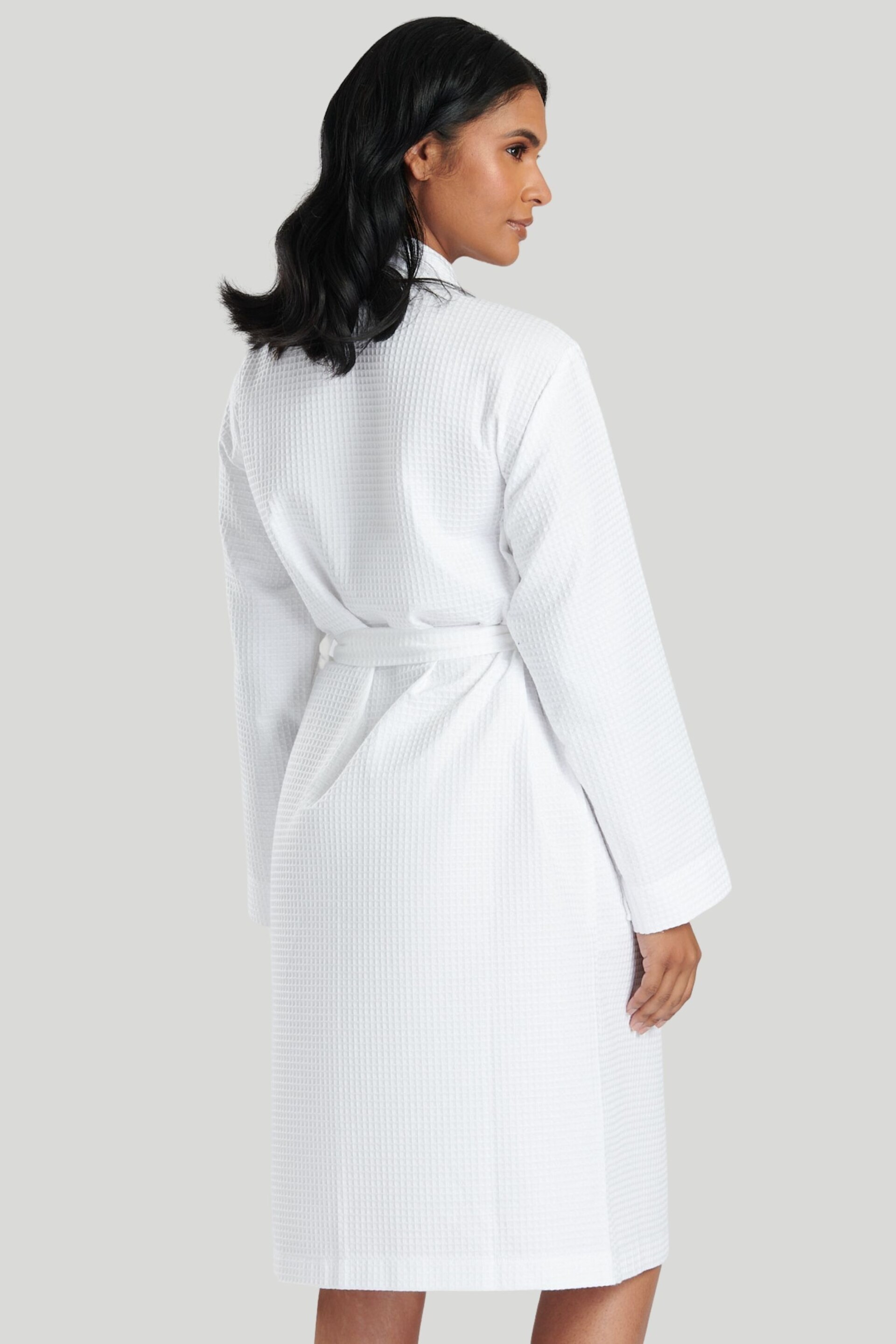 Loungeable White Cotton Waffle Robe - Image 6 of 7
