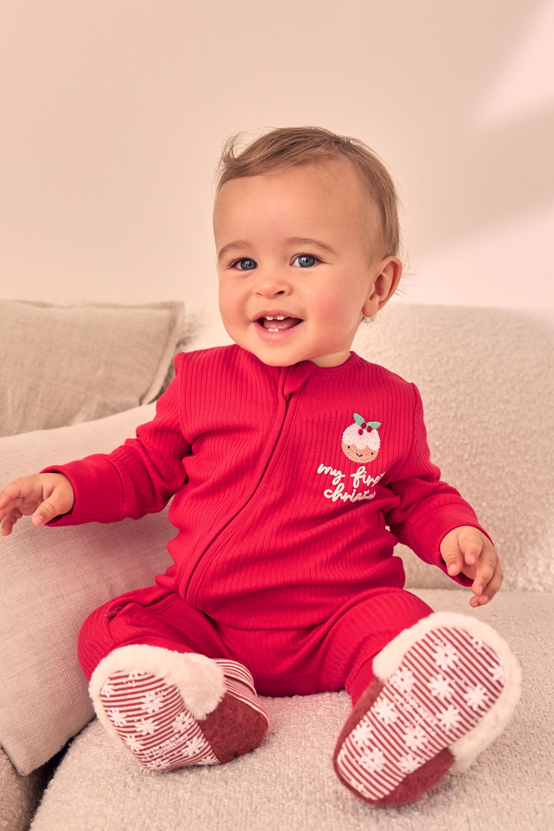 Red My First Christmas Baby Sleepsuit 0mths 3yrs