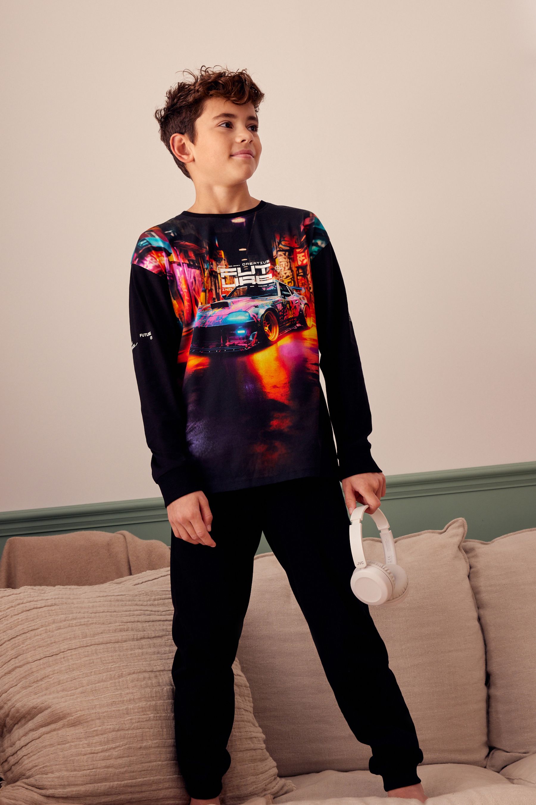 Buy Alex s Wish Black Racing Car 100 Cotton Single Pyjamas 4 16yrs from the Next UK online shop