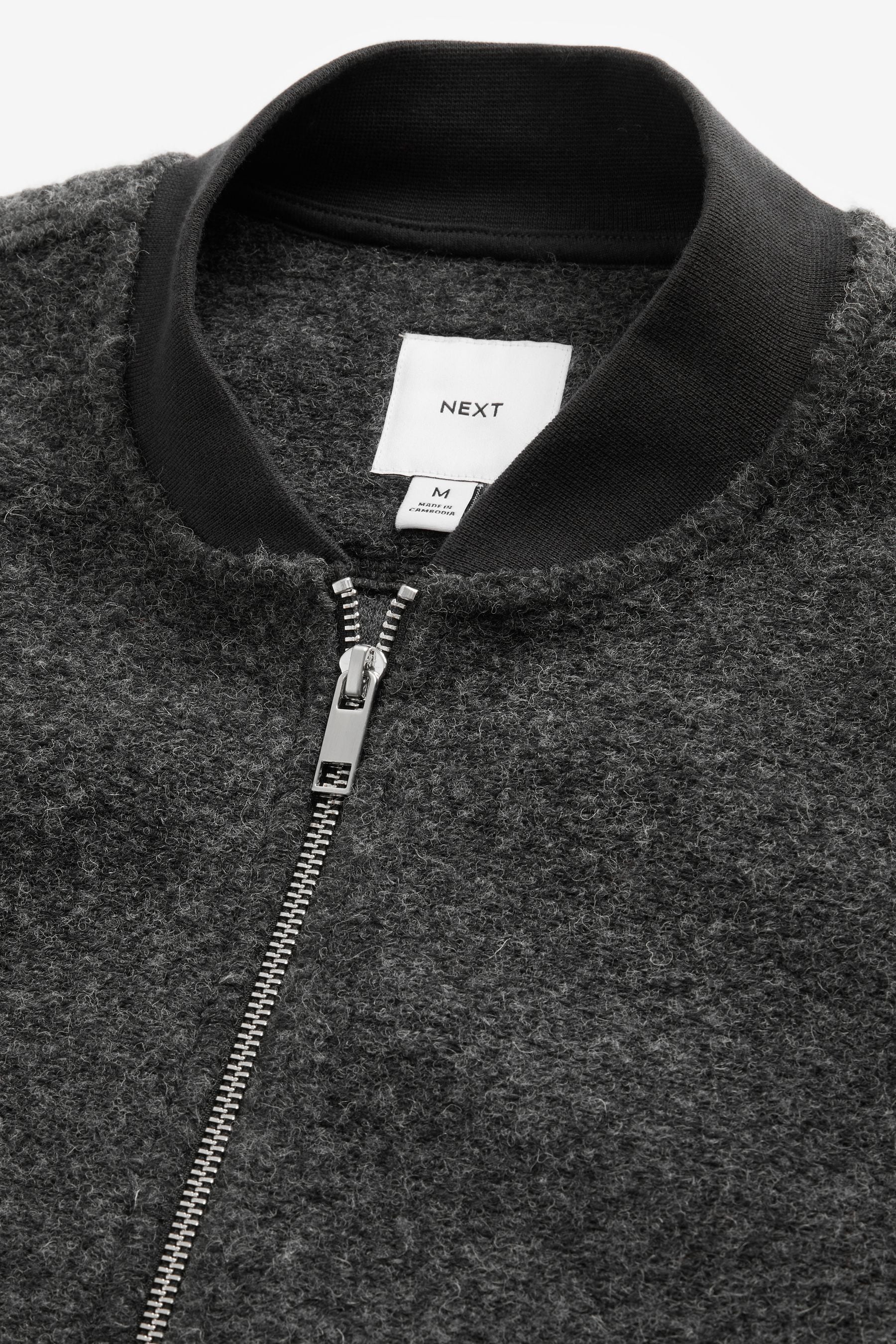 Grey Wool Blend Bomber Jacket