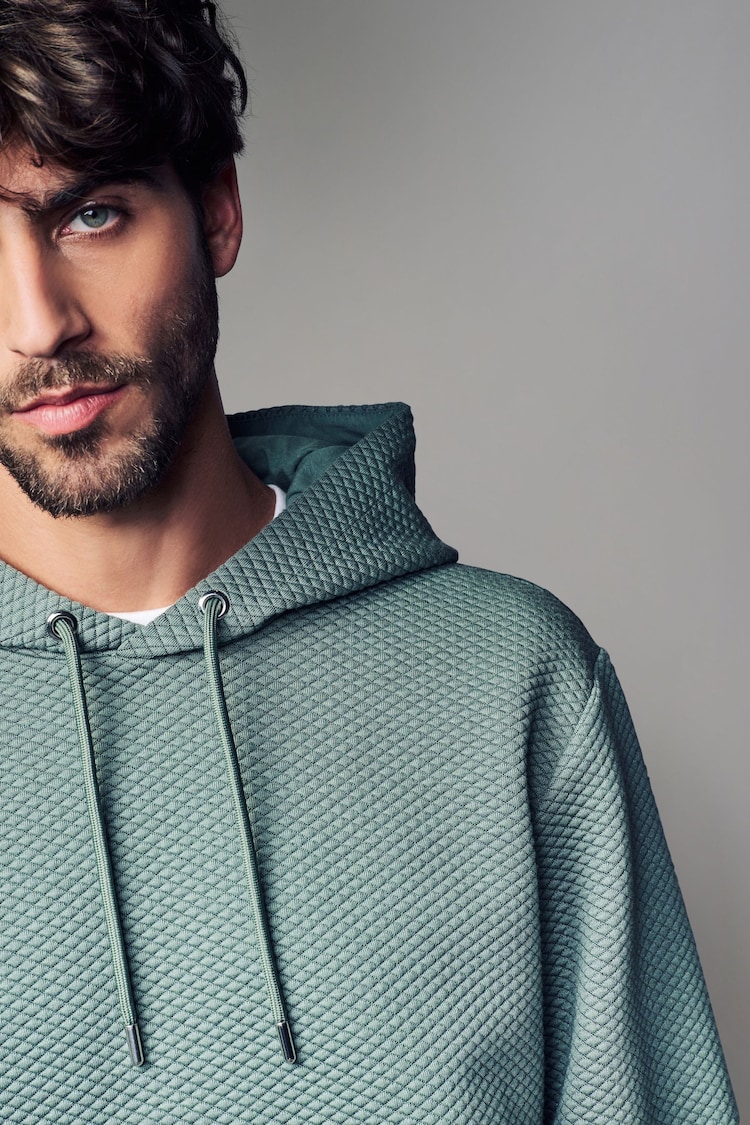 Light Green Hooded Textured Overhead Hoodie - Image 1 of 8