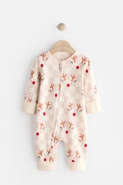 Neutral Reindeer Baby Christmas Sleepsuit (0mths-3yrs) - Image 1 of 8