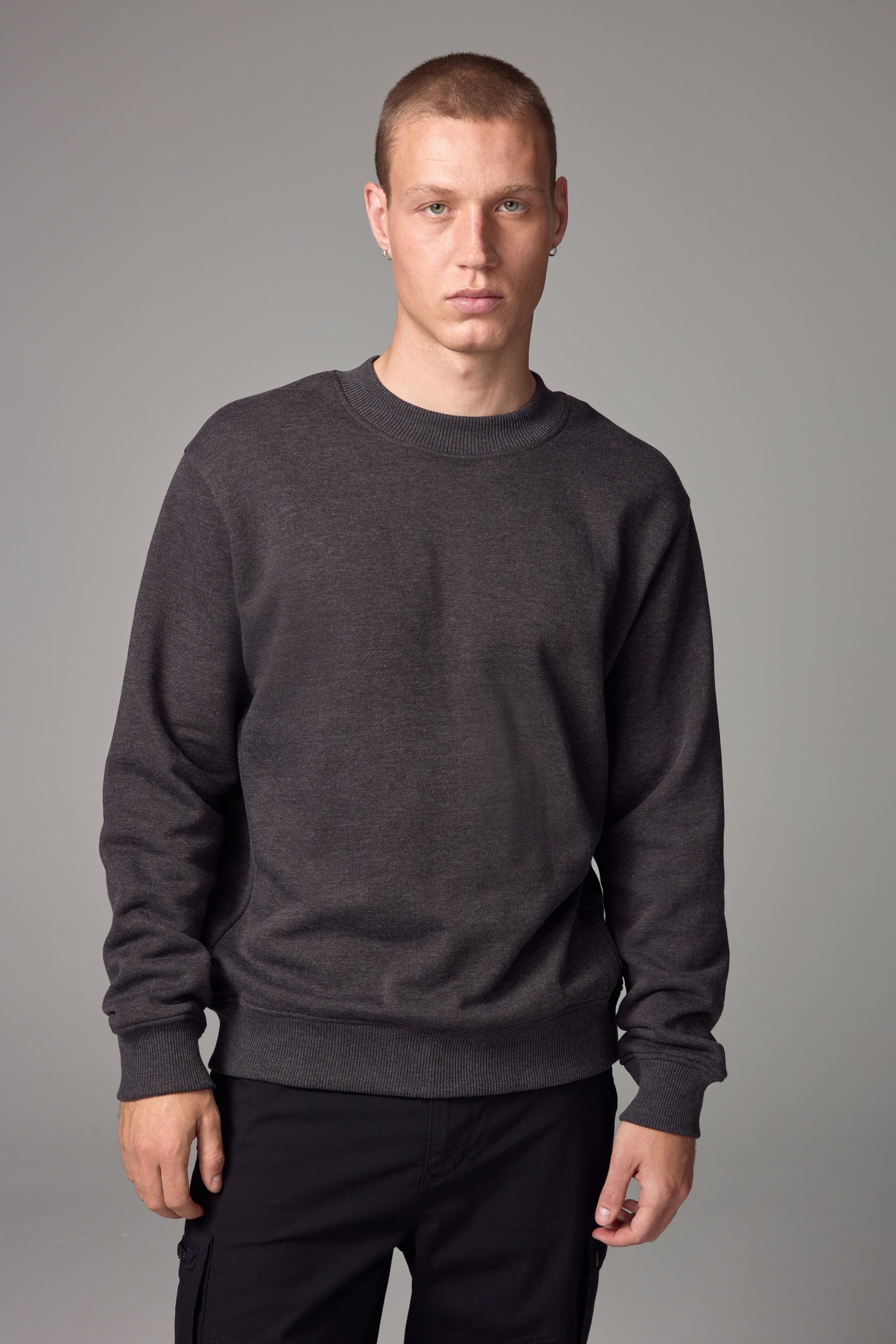 Charcoal Grey Regular Fit Cotton Rich Jersey Crew Sweatshirt