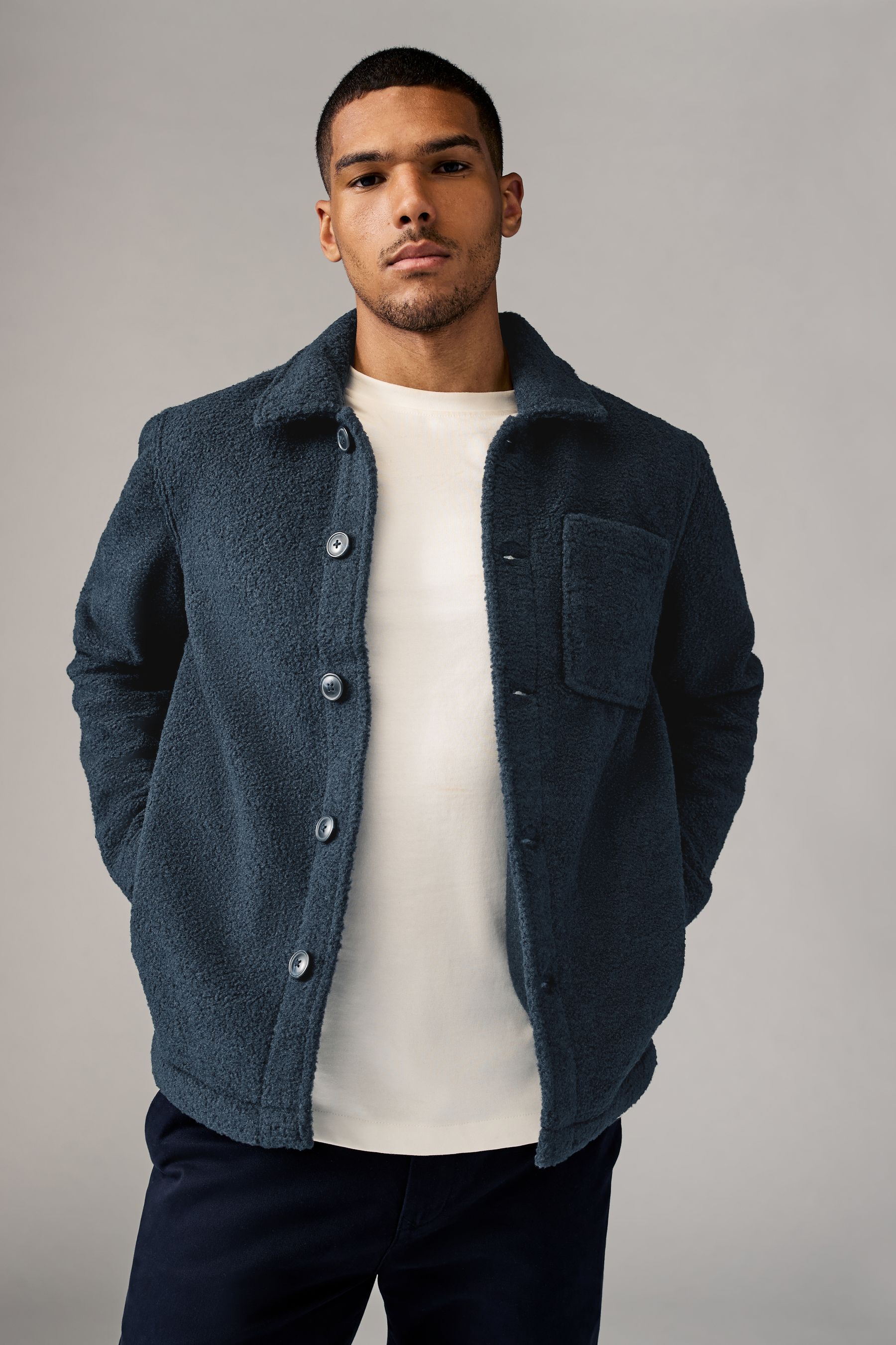 Buy Navy Blue Regular Fit Borg Shacket from Next Oman