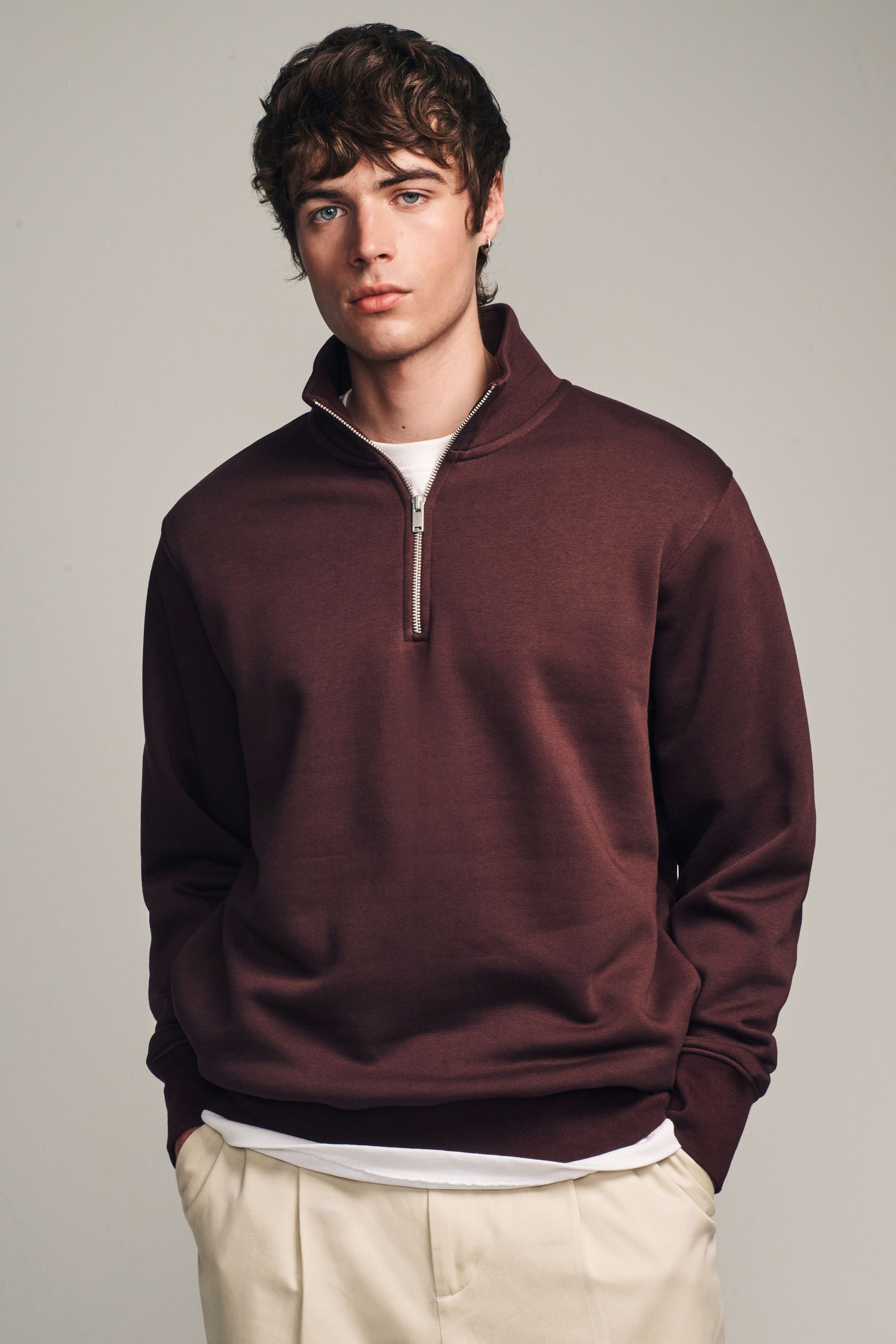 Buy Burgundy Red Jersey Cotton Rich Quarter Zip Sweatshirt from the Next UK online shop
