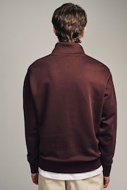 Burgundy Red Zip Neck Jersey Cotton Rich Zip Neck Sweatshirt - Image 2 of 7