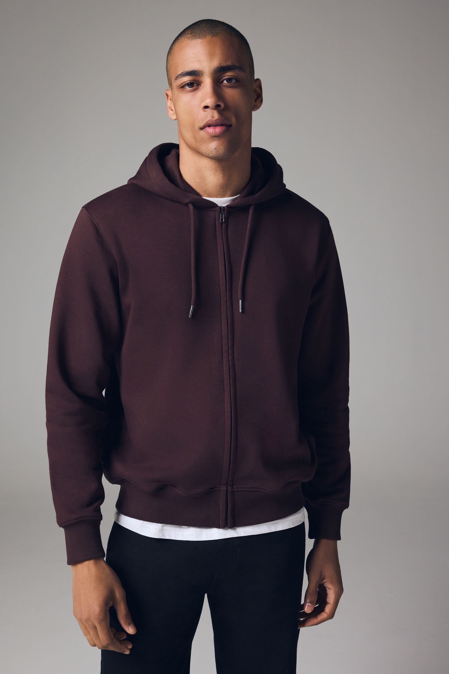 Buy Burgundy Red Cotton Rich Jersey Zip Through Hoodie from the Next UK online shop