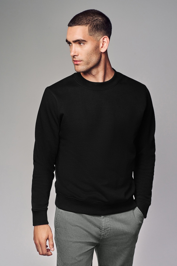 Black Regular Fit Cotton Rich Jersey Crew Sweatshirt - Image 1 of 7