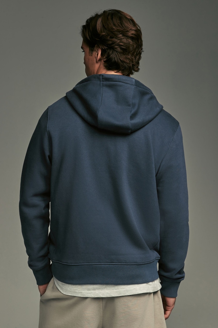 Navy Blue Premium Cotton-Rich Jersey Zip Through Hoodie - Image 2 of 6