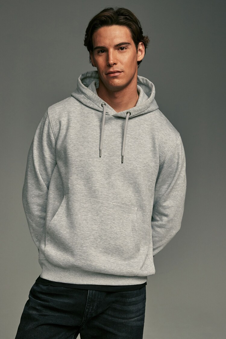 Buy Grey Regular Fit Cotton Rich Jersey Fabric Hoodie from Next Spain