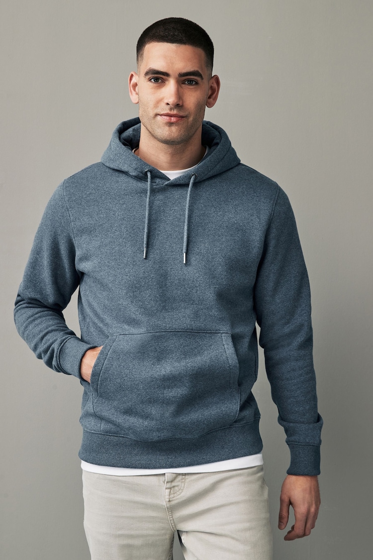 Denim Blue Regular Fit Premium Cotton Rich Jersey Fabric Hoodie - Image 1 of 8