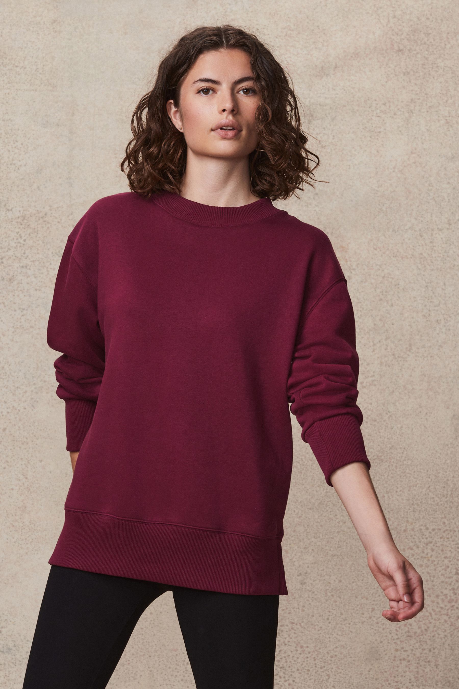 Buy Burgundy Berry Red Essentials Longline Relaxed Fit Cotton Sweatshirt from Next Luxembourg