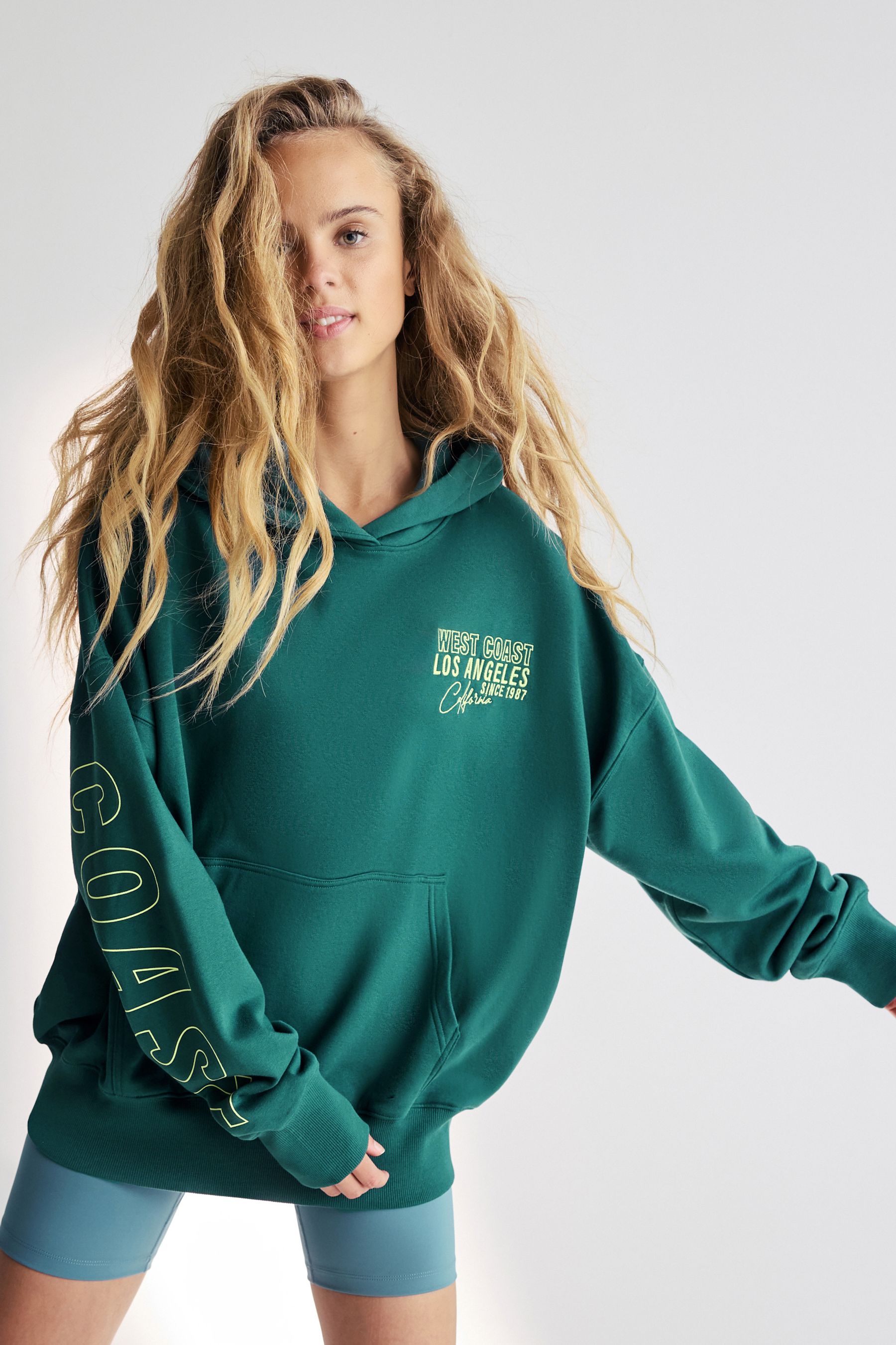 Teal hoodie girls top