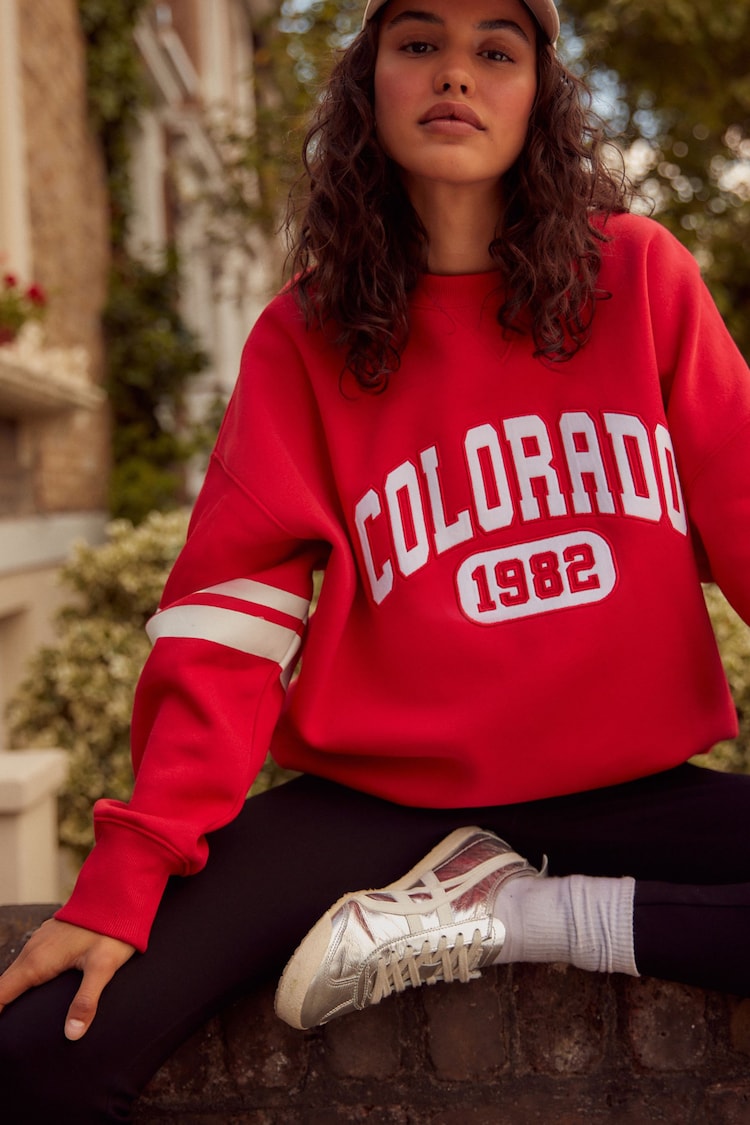 Red Relaxed Fit Colorado American City Graphic Varsity Sweatshirt - Image 1 of 6