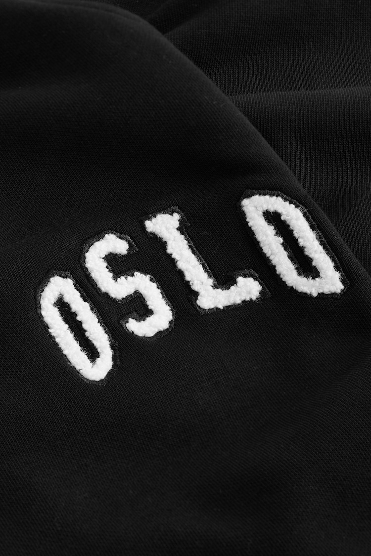 Чорний - Bouclé Detail City Graphic Oslo Slogan Cuffed Joggers - Image 7 of 7