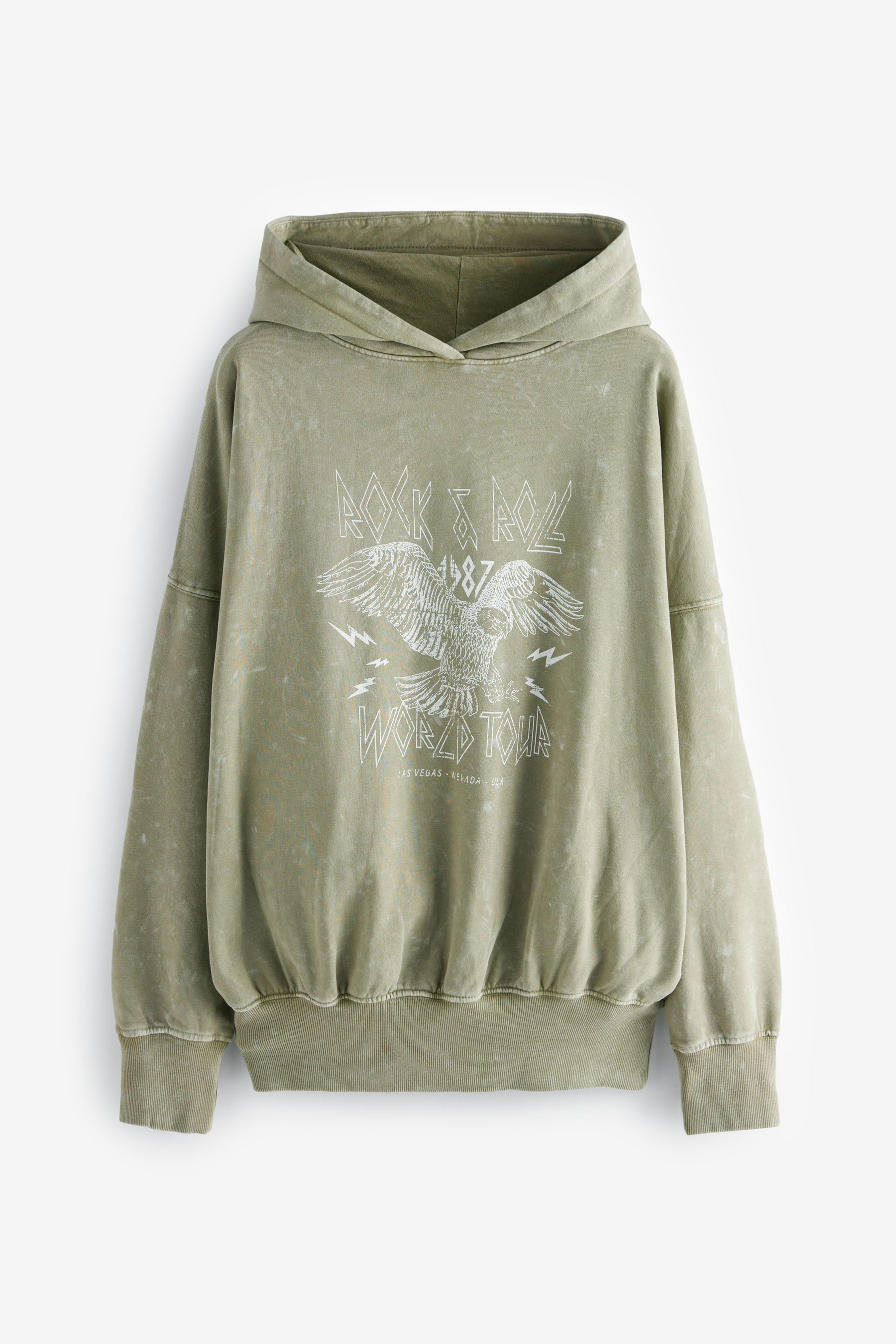 Buy Green Khaki Oversized Rock n Roll Band Graphic Slogan Washed Hoodie Sweatshirt from the Next UK online shop