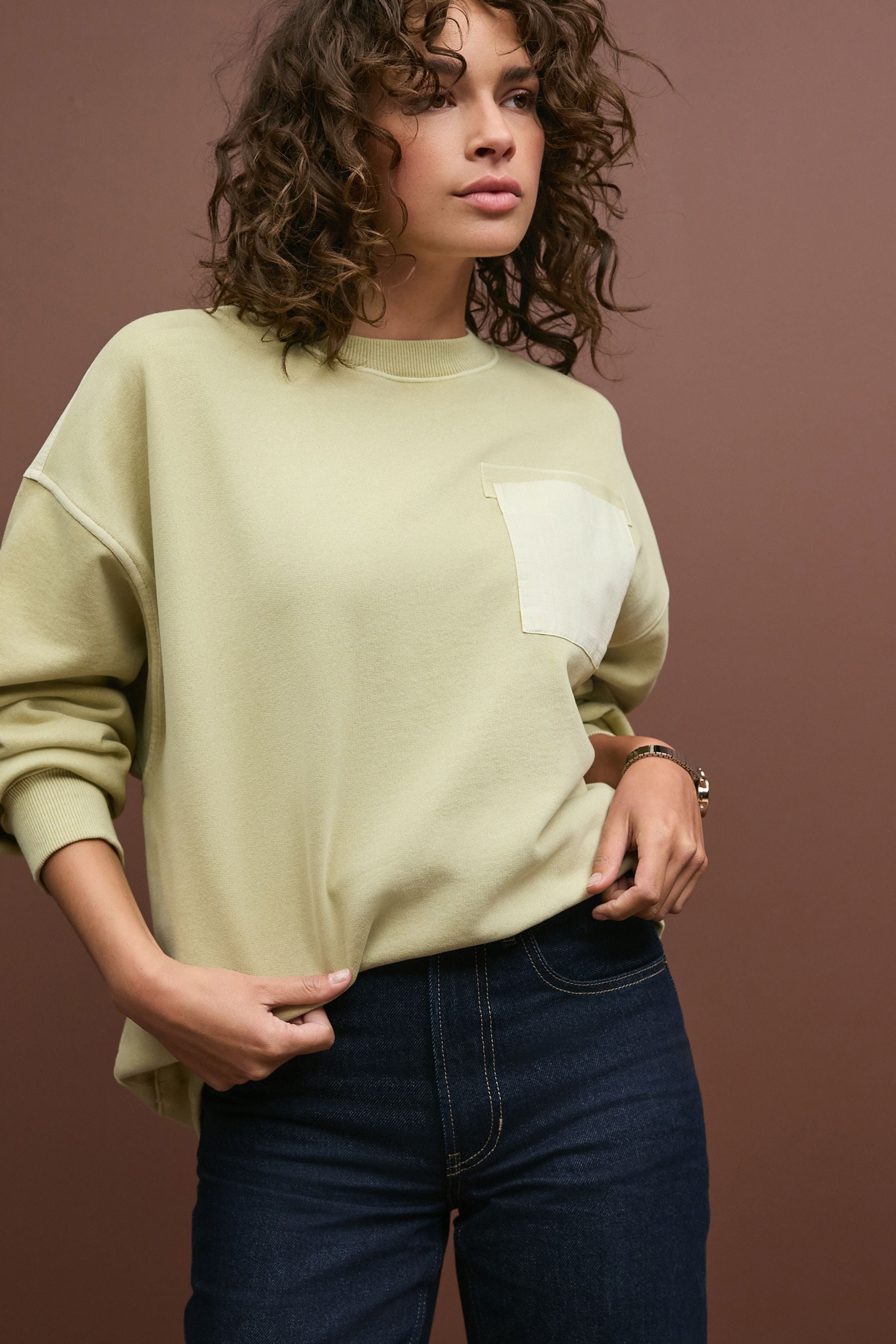 NEXT Green Sage Utility Pocket Front Panelled Crew Neck 100 Cotton Sweatshirt X Large Womens
