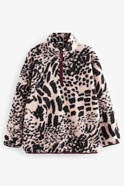 Animal Print Leopard Teddy Borg Cosy Longline Quarter Zip Fleece - Image 6 of 9