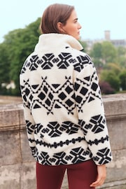 Black/White Aztec Print Teddy Borg Cosy Longline Quarter Zip Fleece - Image 3 of 5