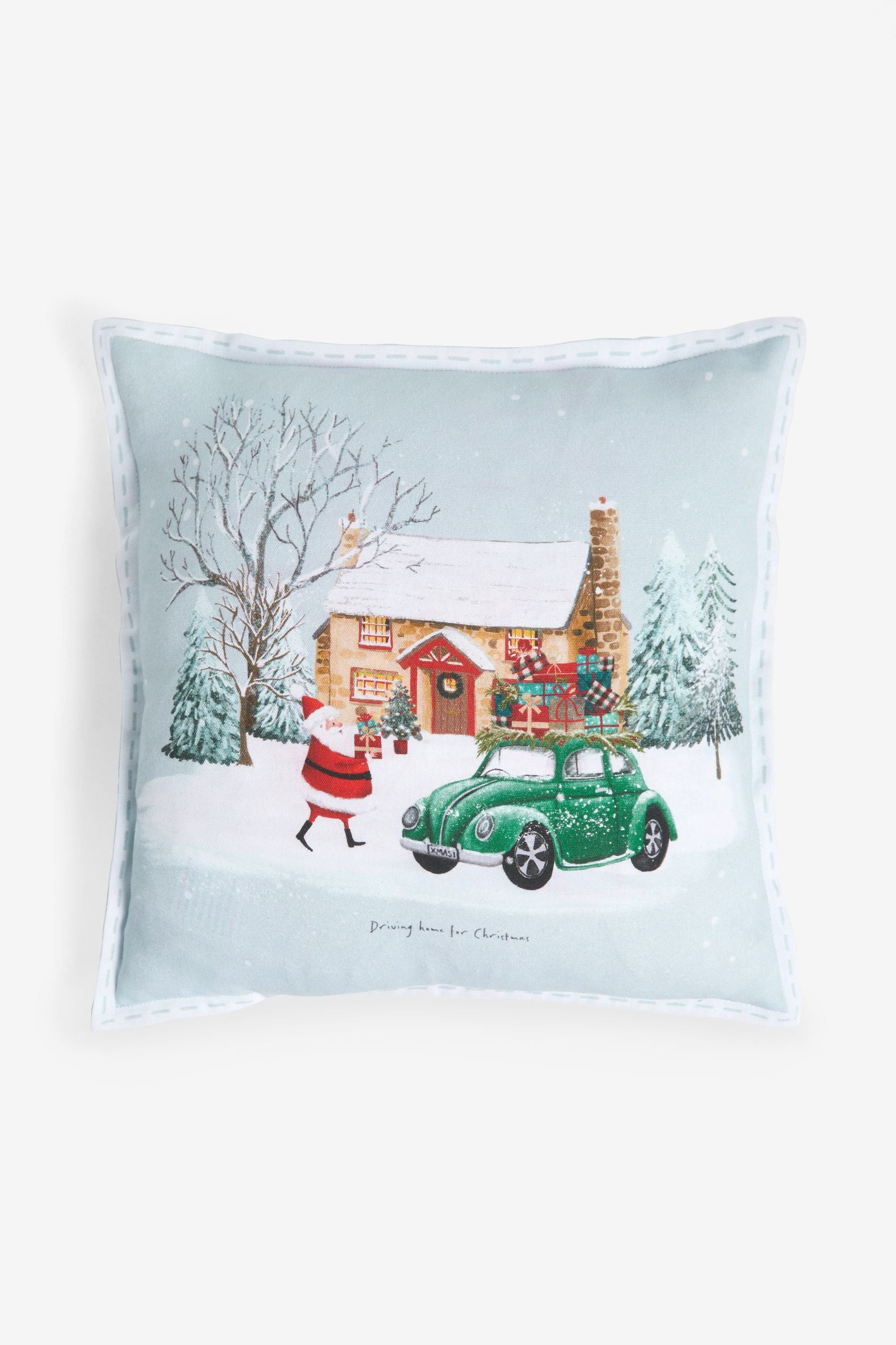 Buy Grey 100 Cotton Santa Scene Christmas Cushion from Next Luxembourg