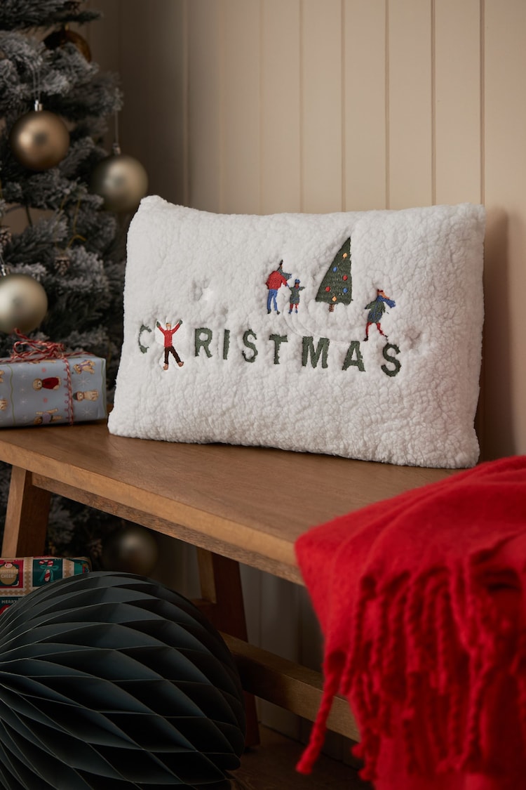 Natural Borg Christmas Embroidered Cushion - Image 1 of 5