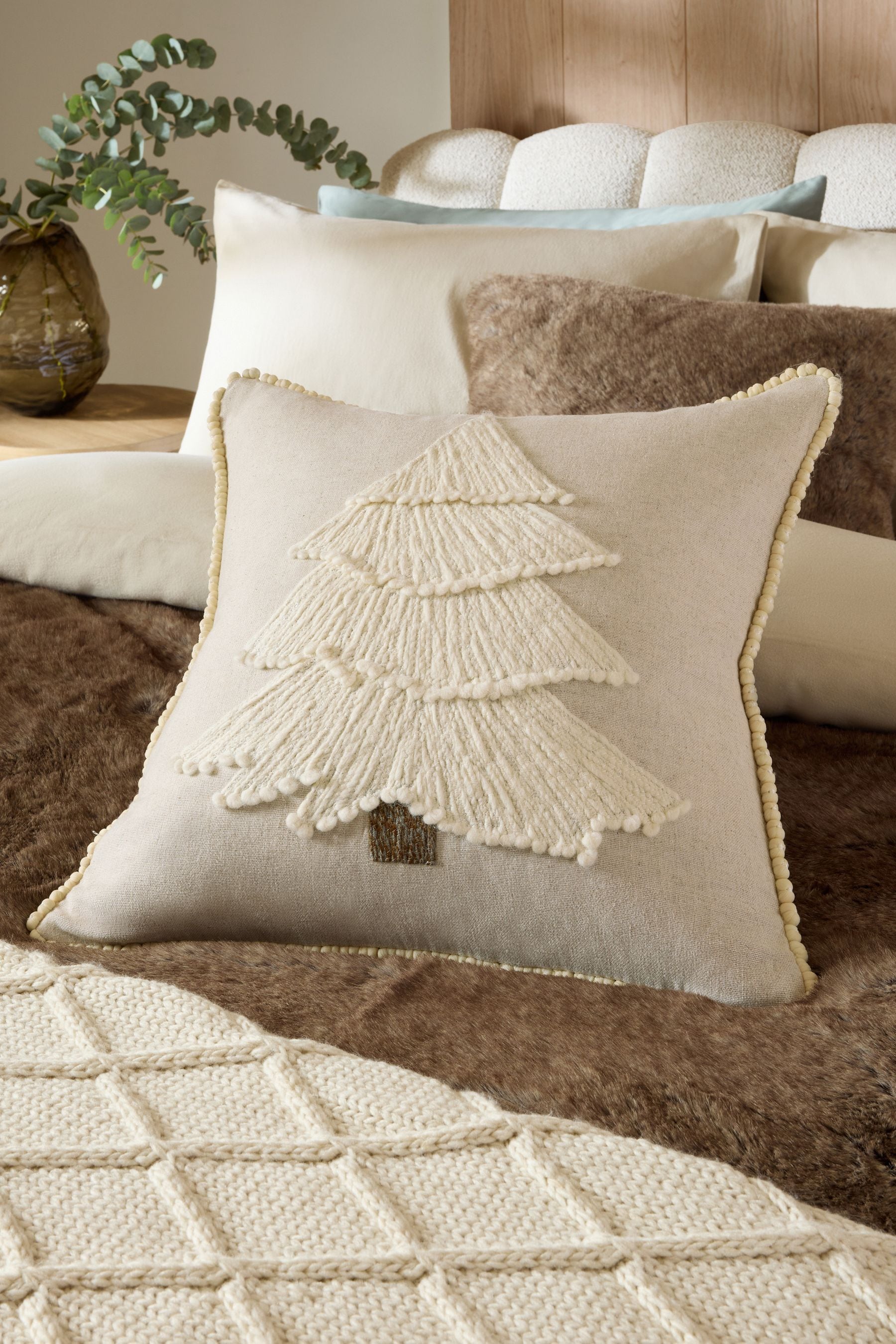 Buy Natural Scandi Christmas Tree Cushion from Next Luxembourg