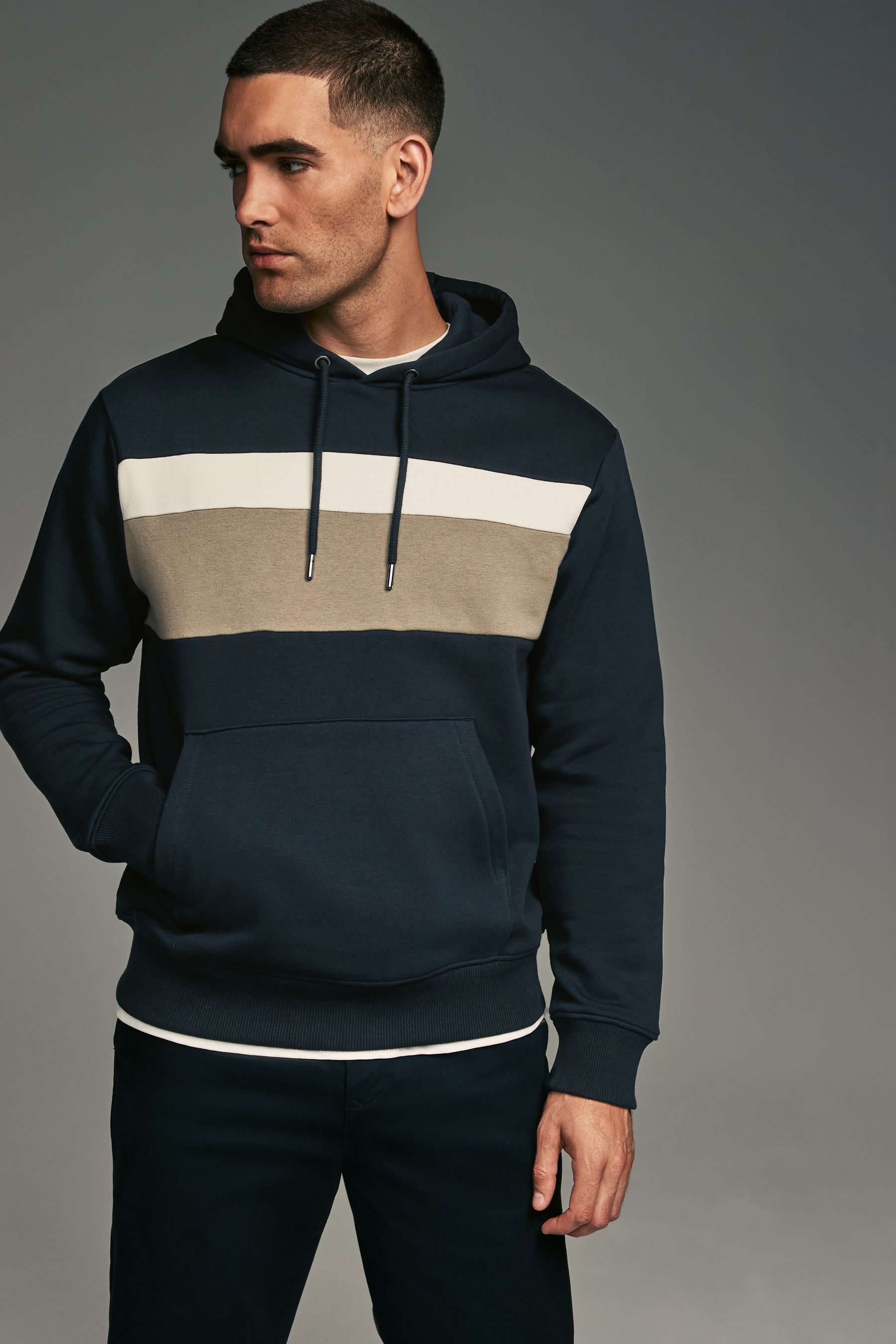 Men cut and sew panel hooded jacket clearance